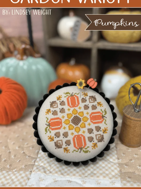 Garden Variety pumpkins round cross stitch pattern by Primrose Cottage