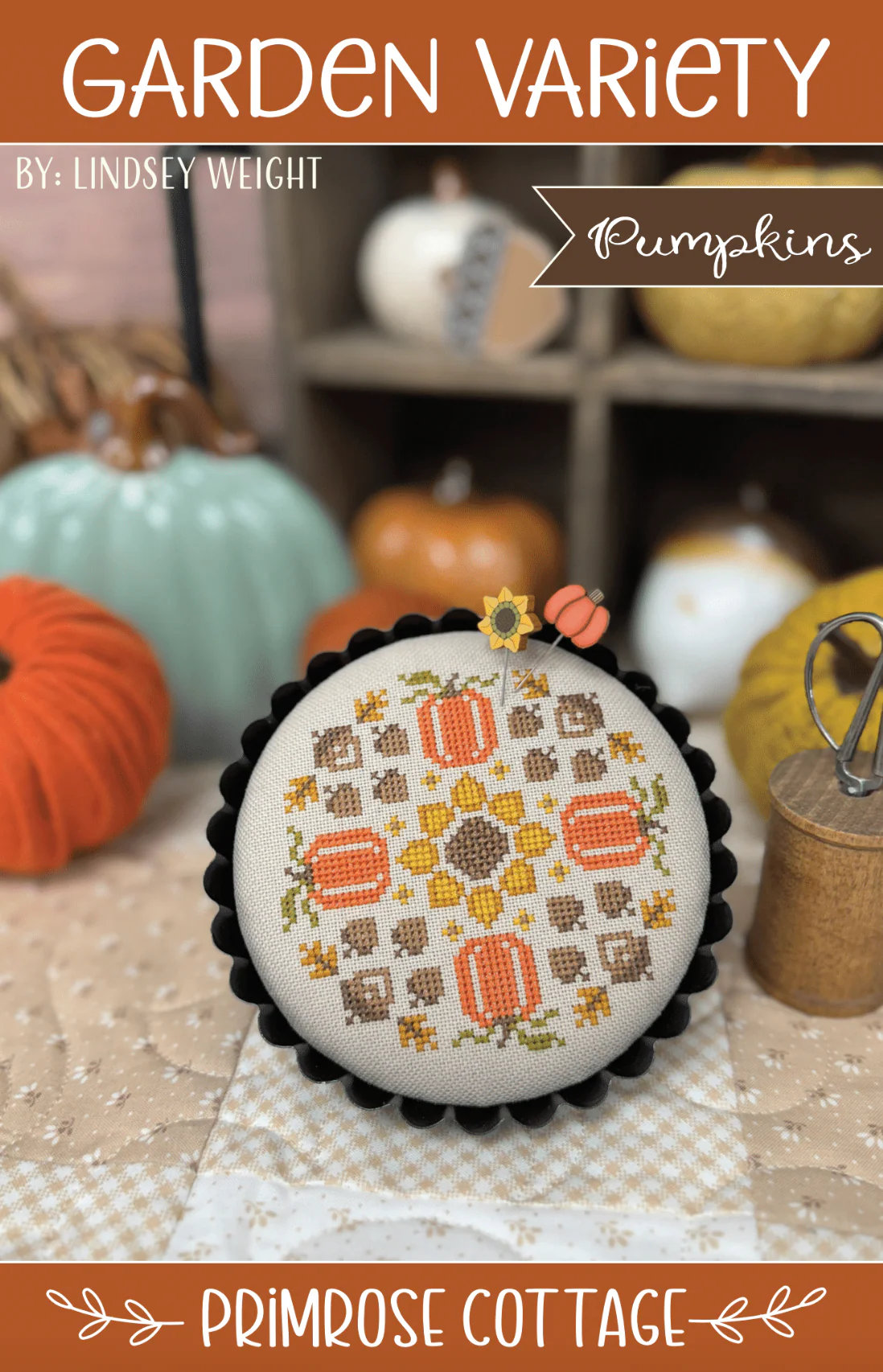 Garden Variety pumpkins round cross stitch pattern by Primrose Cottage