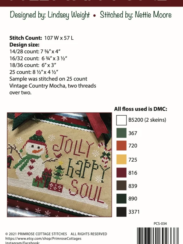 Jolly Happy Soul Cross Stitch Pattern by Primrose Cottage