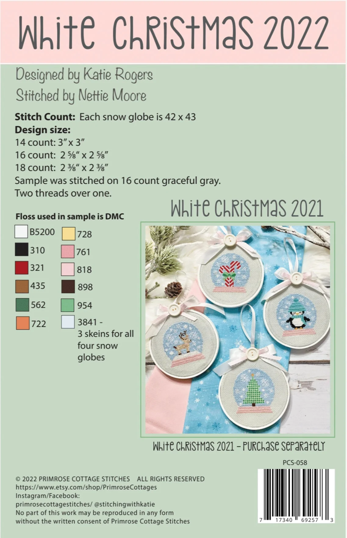 White Christmas 2022 Cross Stitch Pattern by Primrose Cottage