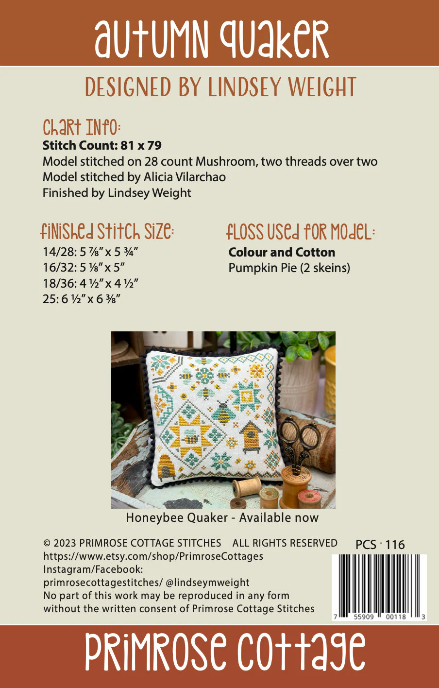 Autumn Quaker Cross Stitch Pattern by Primrose Cottage