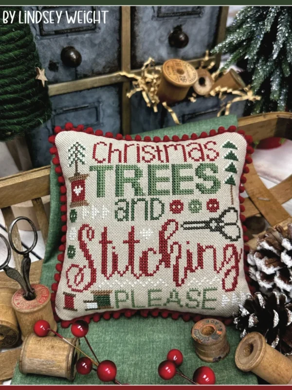 Christmas Trees & Stitching Please Cross Stitch Pattern by Primrose Cottage