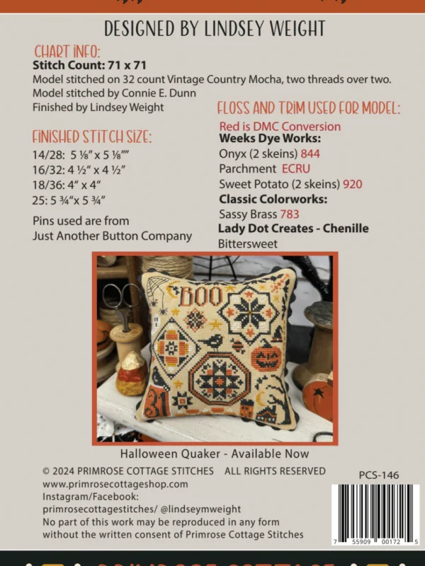 Halloween Quilt Cross Stitch Pattern Halloween Quilt Cross Stitch Pattern by Primrose Cottage
