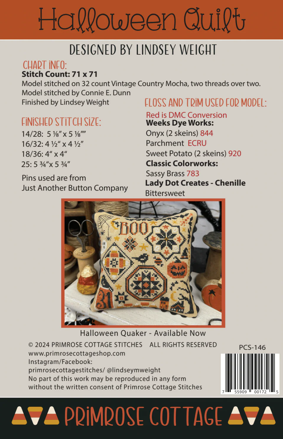 Halloween Quilt Cross Stitch Pattern by Primrose Cottage