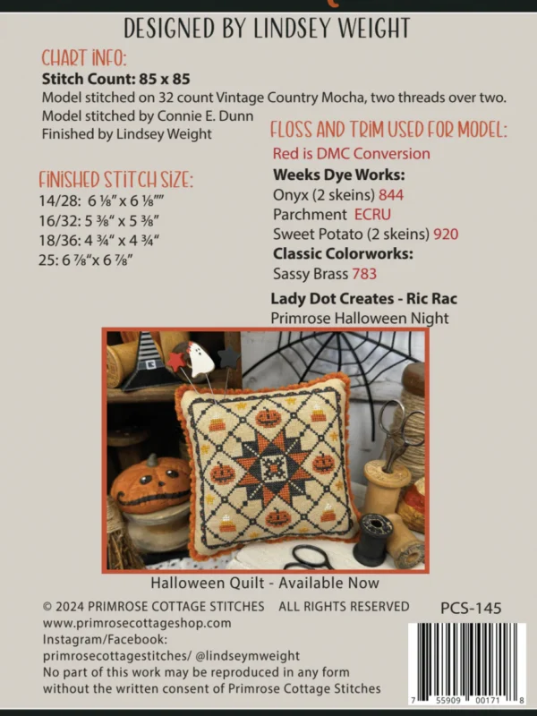 Halloween Quaker Cross Stitch Pattern Halloween Quaker Cross Stitch Pattern by Primrose Cottage