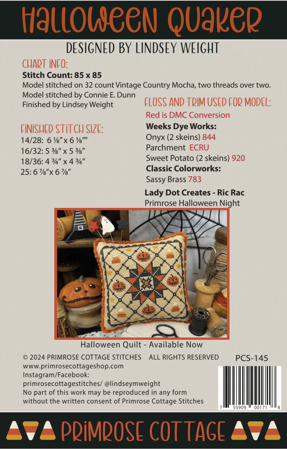 Halloween Quaker Cross Stitch Pattern by Primrose Cottage