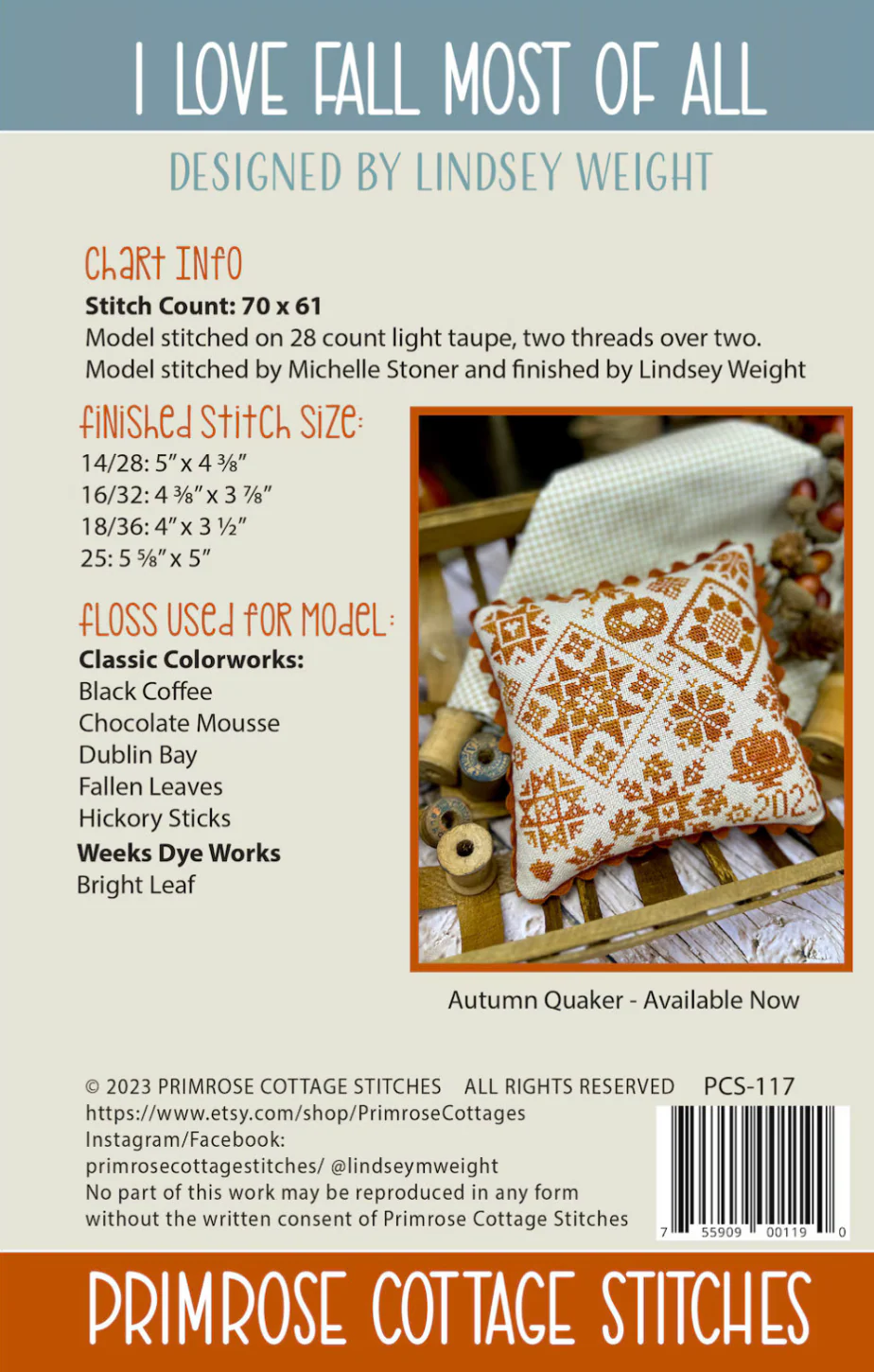 I Love Fall Most of All Cross Stitch Pattern by Primrose Cottage