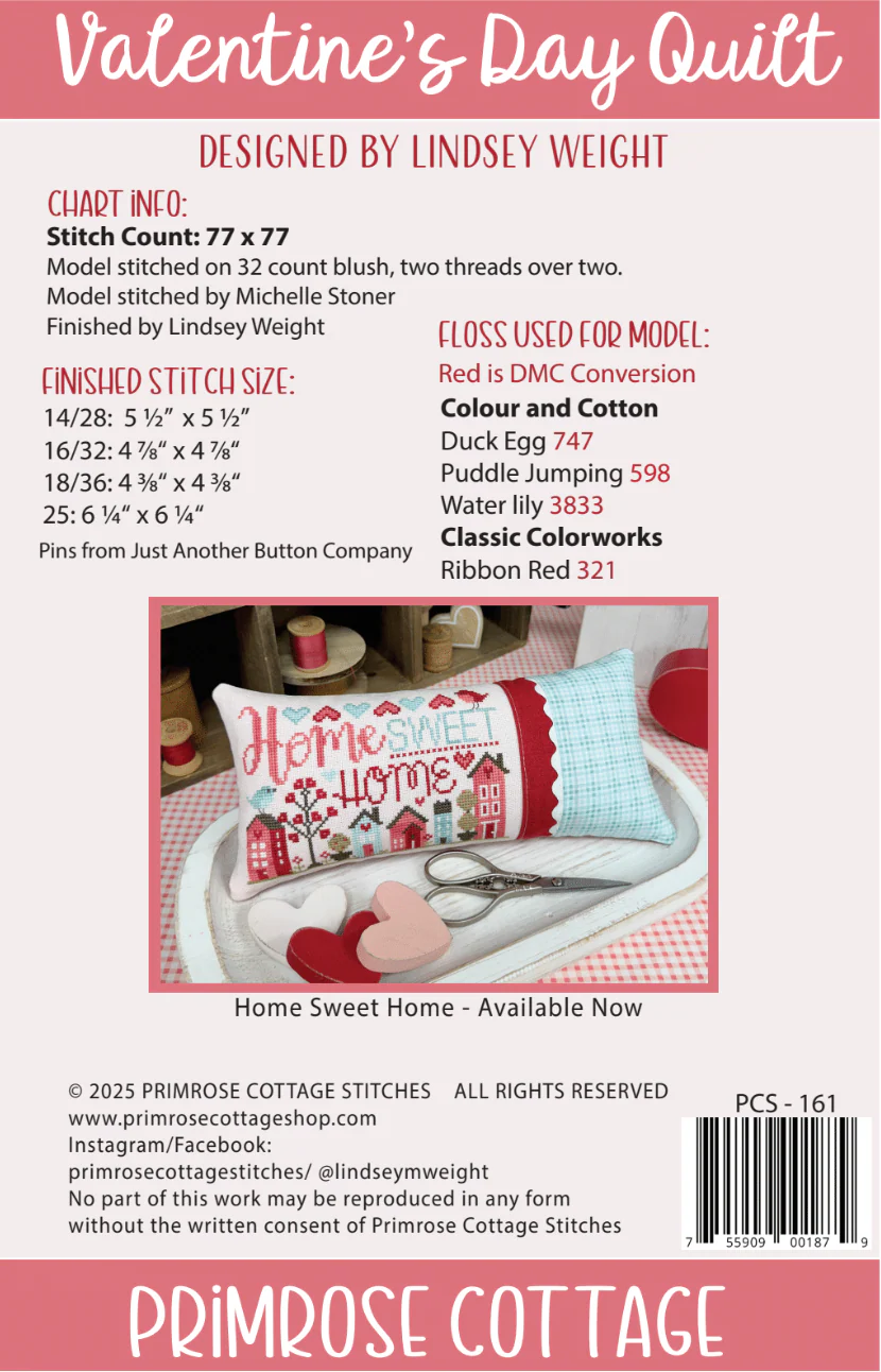 Valentine's Day Quilt Cross Stitch Pattern by Primrose Cottage