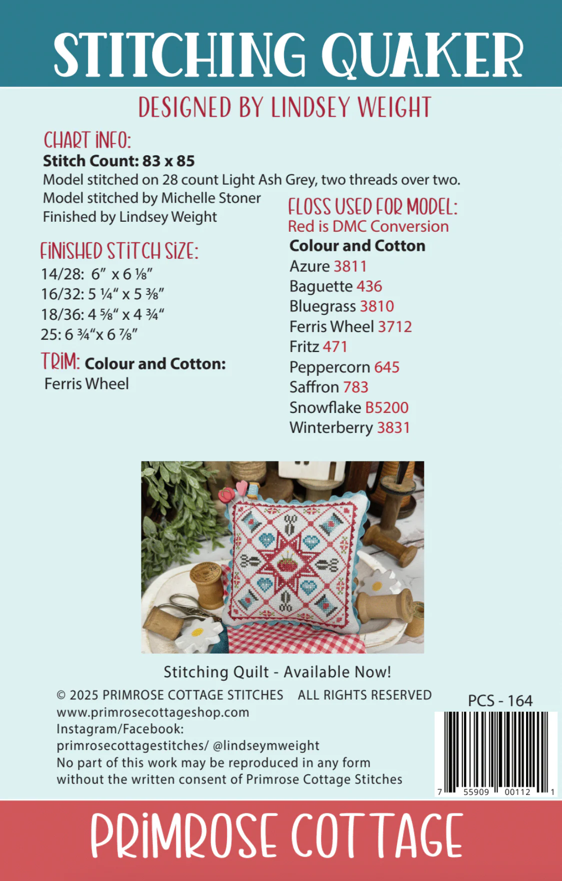 Stitching Quaker Cross Stitch Pattern by Primrose Cottage