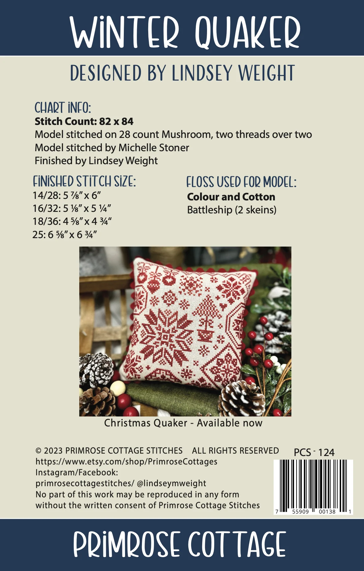Winter Quaker Cross Stitch Pattern by Primrose Cottage