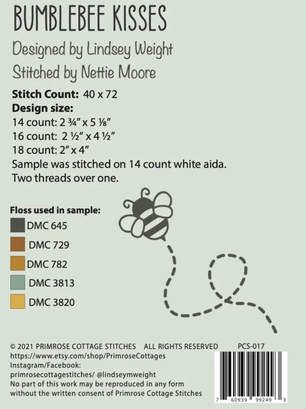 Bumblebee Kisses Cross Stitch Pattern Bumblebee Kisses Cross Stitch Pattern by Primrose Cottage