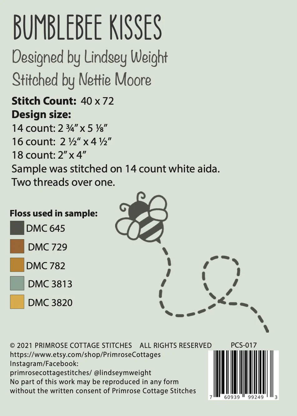 Bumblebee Kisses Cross Stitch Pattern by Primrose Cottage