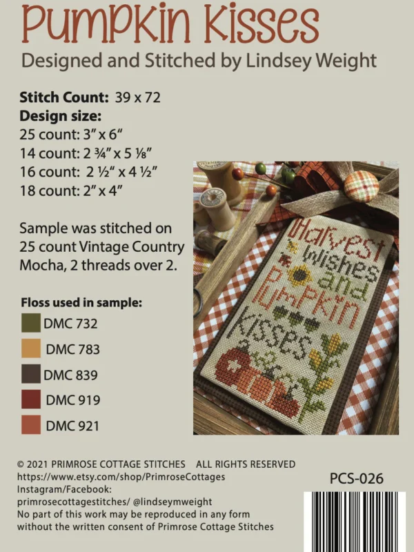 Pumpkin Kisses Cross Stitch Pattern Pumpkin Kisses Cross Stitch Pattern by Primrose Cottage