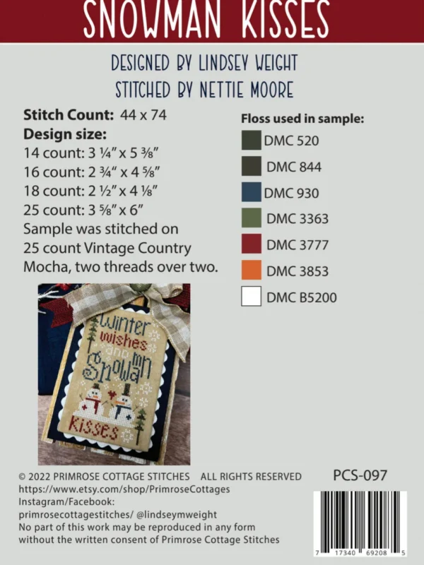 Snowman Kisses Cross Stitch Pattern Snowman Kisses Cross Stitch Pattern by Primrose Cottage