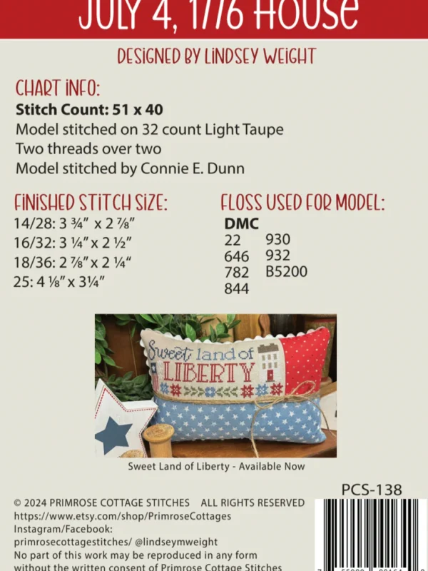 July 4, 1776 House Cross Stitch Pattern July 4, 1776 House Cross Stitch Pattern by Primrose Cottage