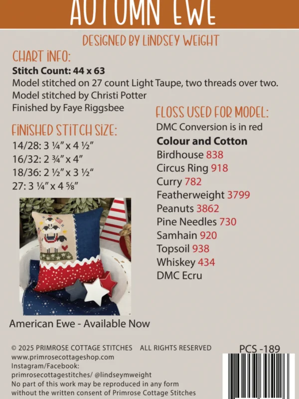 Autumn Ewe Cross Stitch Pattern Autumn Ewe Cross Stitch Pattern by Primrose Cottage