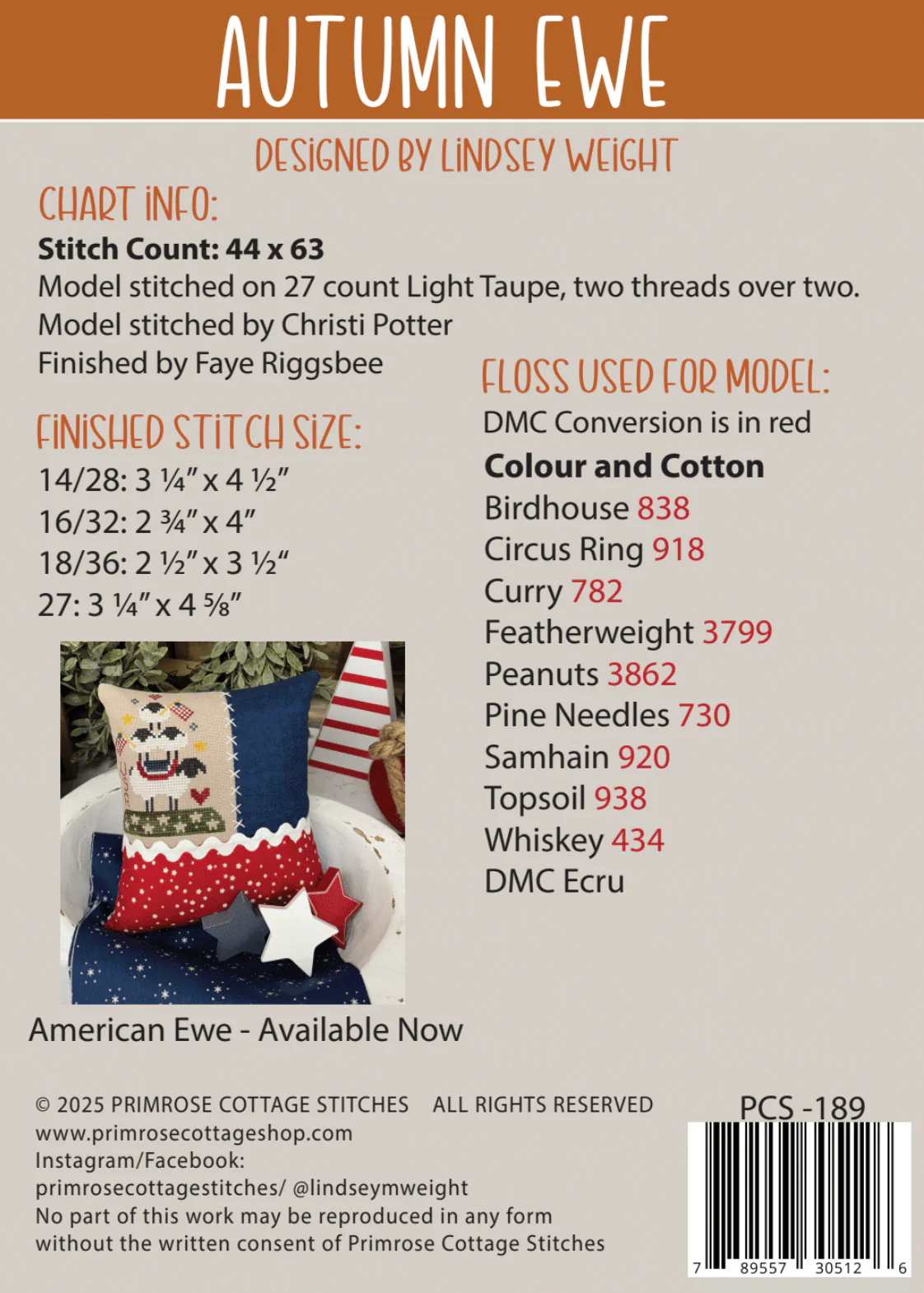 Autumn Ewe Cross Stitch Pattern by Primrose Cottage