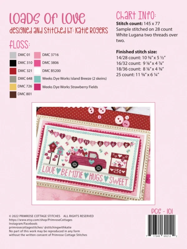 Loads of Love Cross Stitch Pattern Loads of Love Cross Stitch Pattern by Primrose Cottage