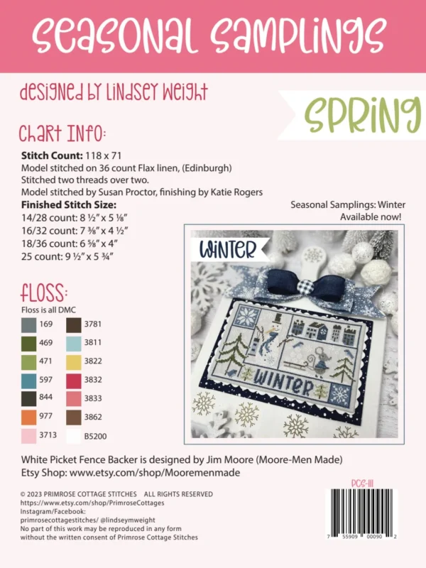 Seasonal Samplings: Spring Cross Stitch Pattern Seasonal Samplings: Spring Cross Stitch Pattern by Primrose Cottage