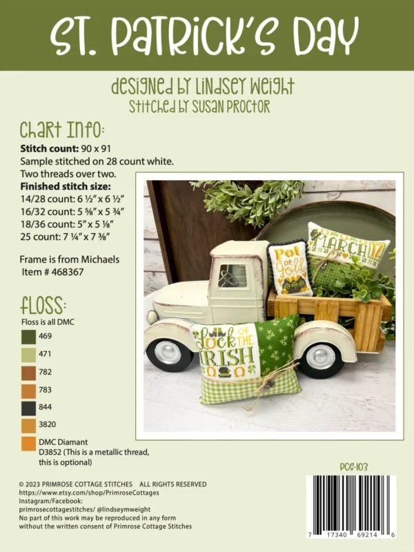 St. Patrick’s Day Cross Stitch Pattern St. Patrick's Day Cross Stitch Pattern by Primrose Cottage