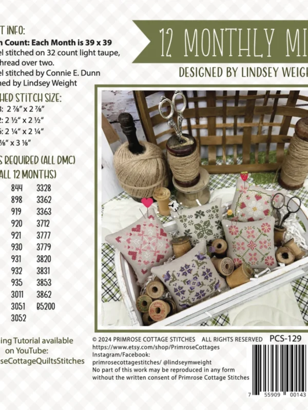 12 Monthly Minis Cross Stitch Pattern 12 Monthly Minis Cross Stitch Pattern by Primrose Cottage