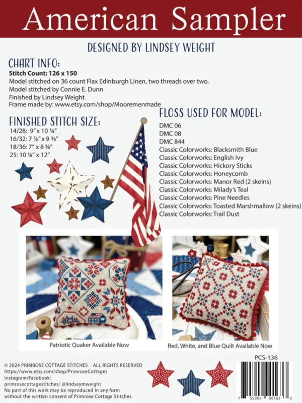 American Sampler Cross Stitch Pattern American Sampler Cross Stitch Pattern by Primrose Cottage