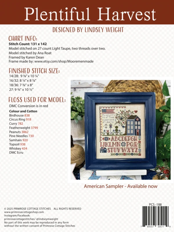 Plentiful Harvest Cross Stitch Pattern Plentiful Harvest Cross Stitch Pattern by Primrose Cottage