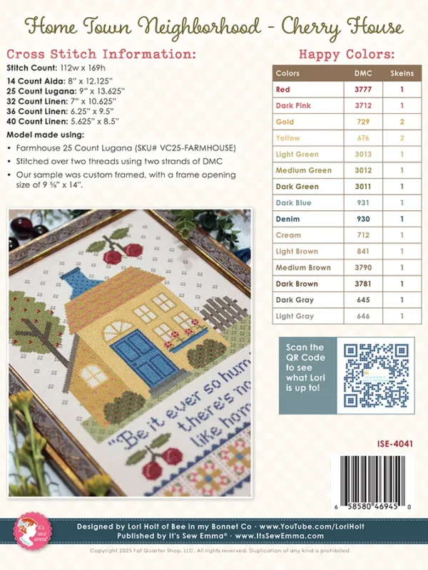 Home Town Neighborhood - Cherry House cross stitch pattern back