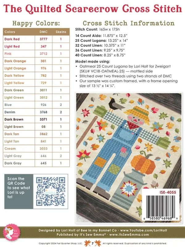 The Quilted Scarecrow cross stitch pattern back