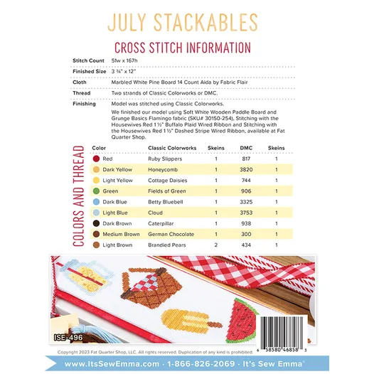 Stackables - July cross stitch pattern back