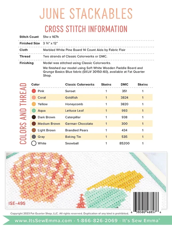 Stackables - June cross stitch pattern back