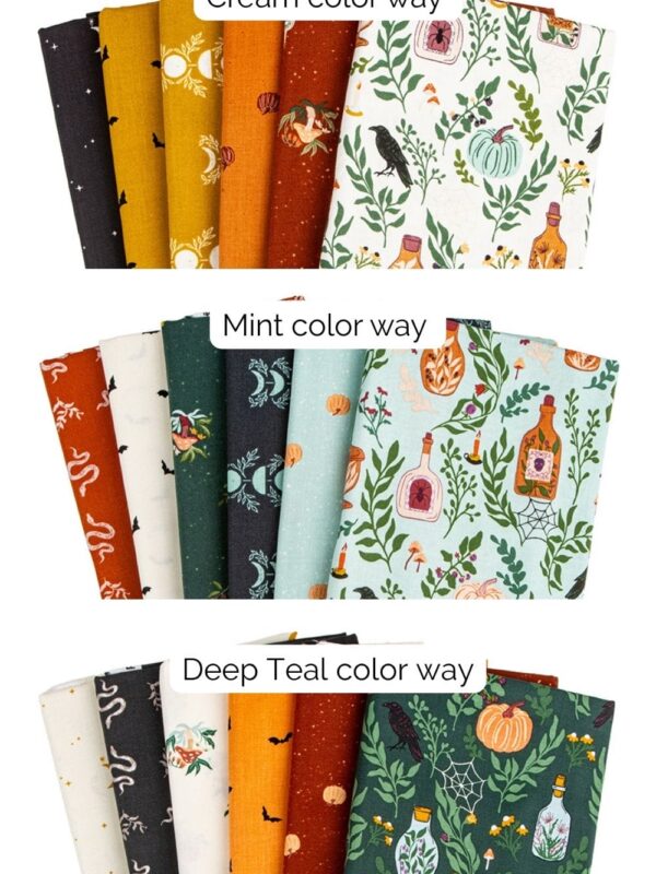 Apothecary Petite Fat Quarter Bundles in Cream Deep Teal and Mint colorways by Alderwood Studio