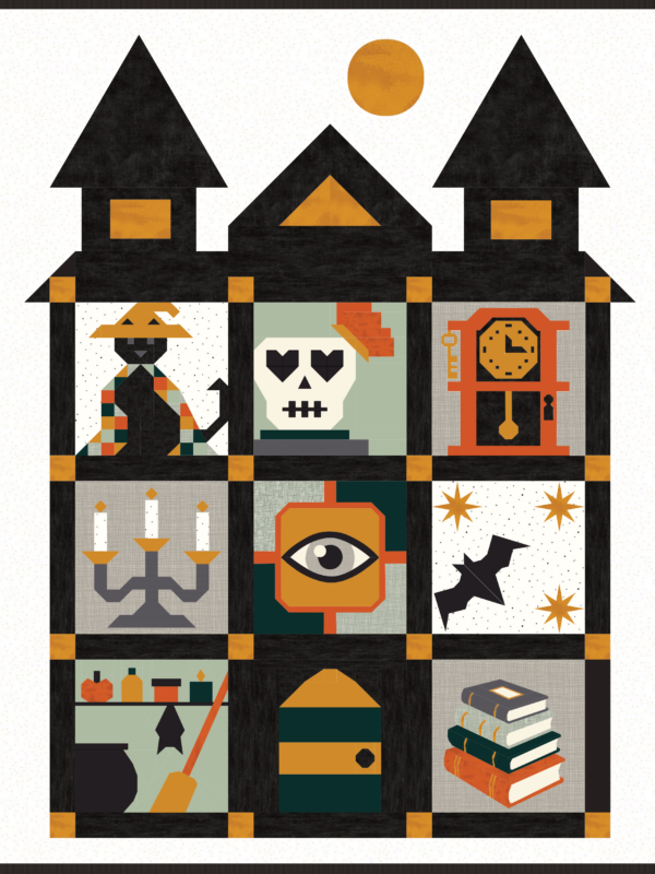 The Forgotten Rooms Quilt Along mockup created with Riley Blake basics including Poparazzi, Dapple Dot, Shabby, and Confetti Cottons.