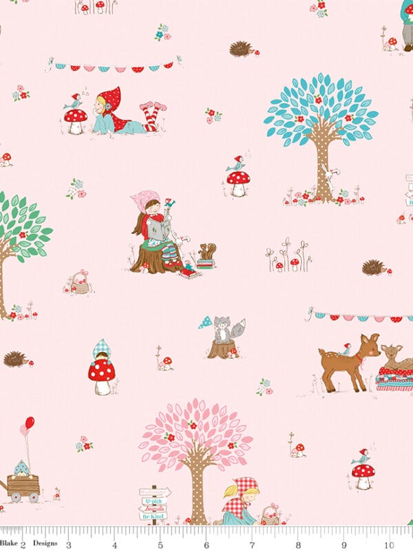 Whimsical Woodland Main Pink fabric by Tasha Noel for Riley Blake Designs