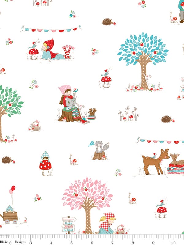 Whimsical Woodland Main White fabric by Tasha Noel for Riley Blake Designs