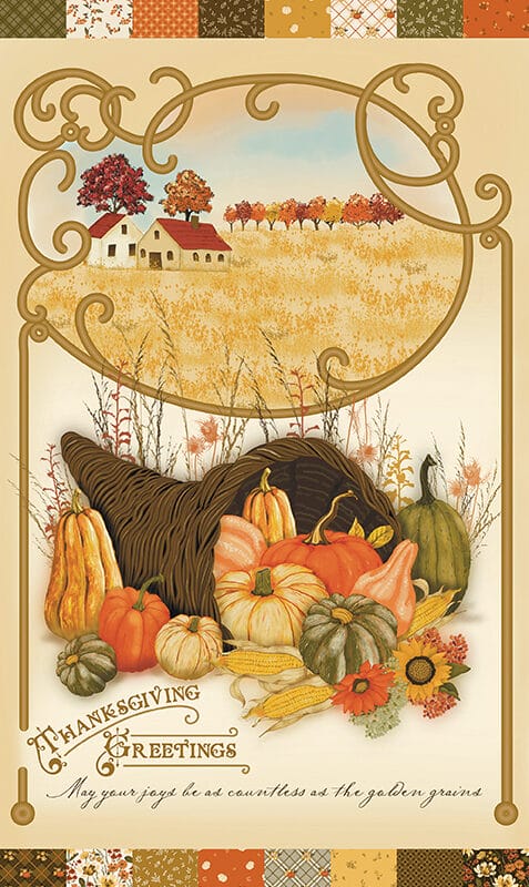 Bountiful Thanksgiving Greetings Panel by Sandy Gervais for Riley Blake Designs