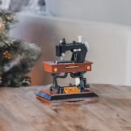 Sallie Tomato Vintage Sewing Machine Building Block Set, 250+ piece decorative mini sewing machine model for display.