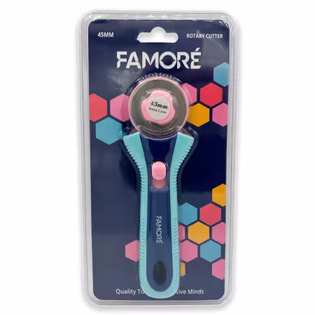 Famore rotary cutter ball bearing 45 mm Famore 45mm rotary cutter and blade bundle featuring ergonomic handle with precision ball bearings for smooth, effortless fabric cutting.