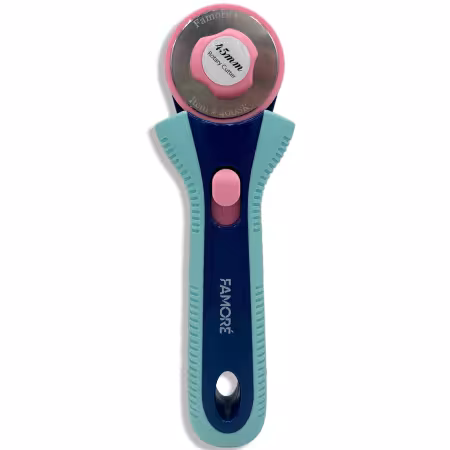 Famore 45mm rotary cutter and blade bundle featuring ergonomic handle with precision ball bearings for smooth, effortless fabric cutting.
