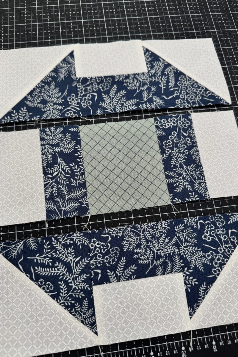 The rows of the churn dash block sewn together.  