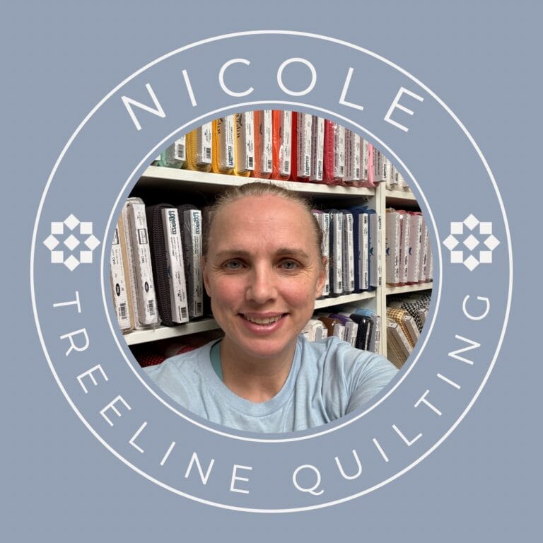 Nicole inside a circle logo that says Nicole: Treeline Quilting